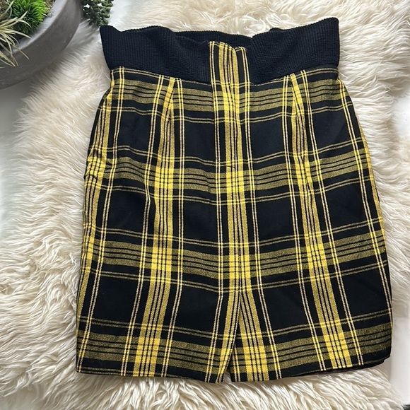 Vintage Joseph Vincent Plaid Yellow Black mini pencil skirt knit upper size 6 - Picture 5 of 7